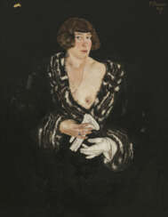 Paul Mathias Padua. Dame in schwarzer Robe mit entblößter Brust. 1928