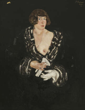 Paul Mathias Padua. Dame in schwarzer Robe mit entblößter Brust. 1928 - Foto 1