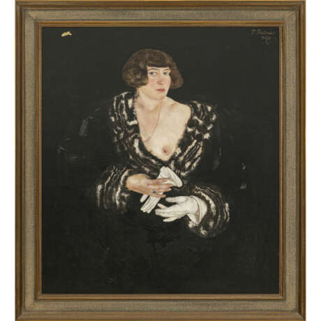 Paul Mathias Padua. Dame in schwarzer Robe mit entblößter Brust. 1928 - Foto 2