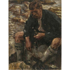 Conrad Hommel. Seated peasant with pipe. 1920