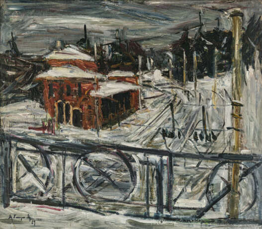 Anton Lamprecht. Train station in winter. 1929 - фото 1