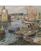 Unbekannter Künstler. Unbekannt. Hafenszene mit Klosterfrauen und Segelbooten. 1928