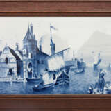 VILLEROY&BOCH METTLACH, Zwei Bildplatten "Hafenstädte", kobaltblau bemalt, gerahmt, um 1900 - Foto 3