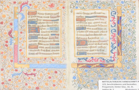 MITTELALTERLICHE HANDSCHRIFT PSALM 123, beschriebenes und bemaltes Pergament, hinter Glas, 16. Jahrhundert - photo 2