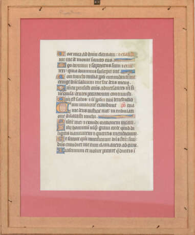 MITTELALTERLICHE HANDSCHRIFT BIBELPSALM, Pergament, Mineralfarben, hinter Glas gerahmt, 15. Jahrhundert - Foto 2