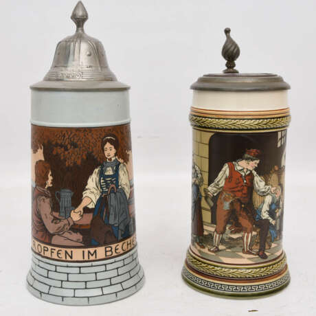 METTTLACH V&B, ZWEI BIERKRÜGE MIT DECKEL, Keramik/Zinn bemalt, glasiert, gemarkt, um 1900 - фото 6