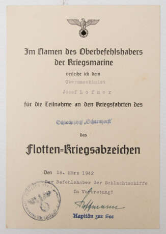 KONV. ERINNERUNGEN DES KRIEGSSHIFFES SCHARNHORST,u.a. Auszeichnung mit passenden Papieren, 3 Wappenreliefs - photo 19