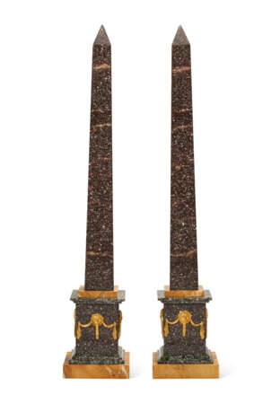 A PAIR OF FRENCH ORMOLU-MOUNTED PORPHYRY AND GRAITE OBELISKS - photo 1