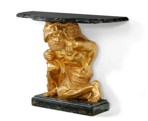 AN ITALIAN GILTWOOD CONSOLE TABLE IN THE FORM OF HERCULES