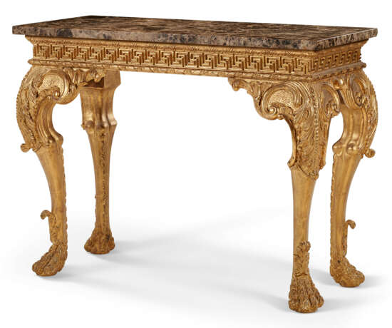 A PAIR OF GEORGE II STYLE GILTWOOD SIDE TABLES WITH MARBLE TOPS - Foto 2