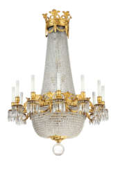 A FRENCH ORMOLU AND CUT-GLASS TWELVE-LIGHT CHANDELIER