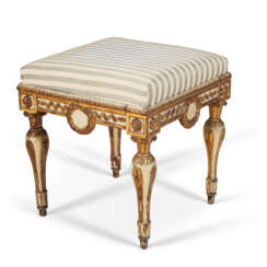 A ROYAL NORTH ITALIAN WHITE-PAINTED AND PARCEL-GILT TABOURET