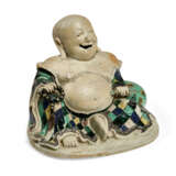 A CHINESE EXPORT PORCELAIN BISCUIT-GLAZED FIGURE OF A LAUGHING BUDDHA - photo 1