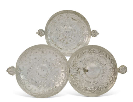 THREE CHARLES I AND COMMONWEALTH SILVER TWO-HANDLED SWEETMEAT DISHES - photo 1