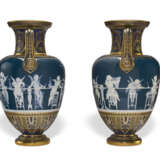 A PAIR OF MINTONS PATE-SUR-PATE PEACOCK BLUE VASES, 'LE DINNER ET L'ECOLE' - photo 2