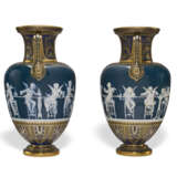 A PAIR OF MINTONS PATE-SUR-PATE PEACOCK BLUE VASES, 'LE DINNER ET L'ECOLE' - photo 4