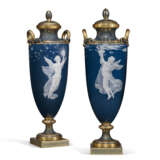 A PAIR OF MINTONS PATE-SUR-PATE PEACOCK BLUE VASES AND COVERS - photo 1