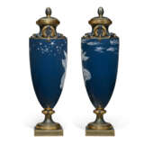 A PAIR OF MINTONS PATE-SUR-PATE PEACOCK BLUE VASES AND COVERS - photo 2