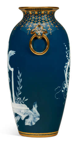 A MINTONS PATE-SUR-PATE PEACOCK BLUE VASE - photo 3