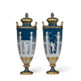 A PAIR OF MINTONS PATE-SUR-PATE PEACOCK BLUE VASES AND COVERS - photo 3