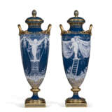 A PAIR OF MINTONS PATE-SUR-PATE PEACOCK BLUE VASES AND COVERS - photo 1