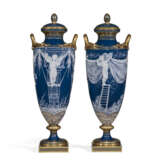 A PAIR OF MINTONS PATE-SUR-PATE PEACOCK BLUE VASES AND COVERS - photo 4