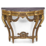 A FRENCH GILTWOOD CONSOLE TABLE WITH A GREY MARBLE TOP - Foto 1