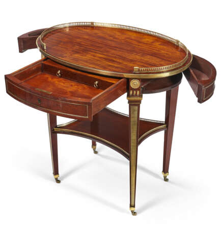 A GERMAN ORMOLU-MOUNTED MAHOGANY AND ACAJOU MOUCHETE (PLUM PUDDING MAHOGANY) MECHANICAL WRITING TABLE - photo 2