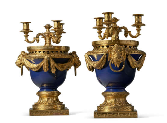 A PAIR OF LATE LOUIS XV ORMOLU AND BLUE-GLAZED EARTHENWARE VASES- CLOCHES ('VASES DULAC') - photo 1