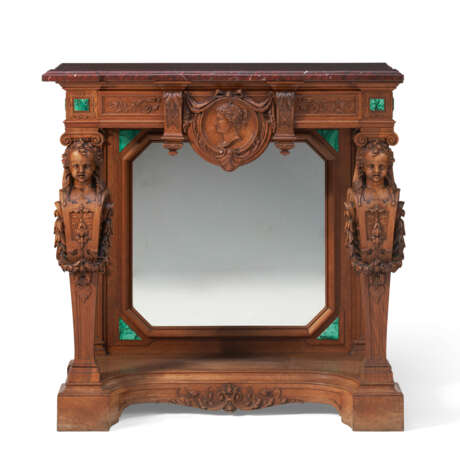 A FRENCH MALACHITE-INSET CARVED WALNUT CONSOLE TABLE - Foto 1