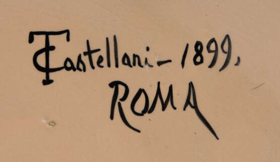 GROSSER UND KLEINER FLORALER WANDTELLER , bemalte glasierte Keramik, signiert, Rom 1899/ Italien 20. Jahrhundert - Foto 6