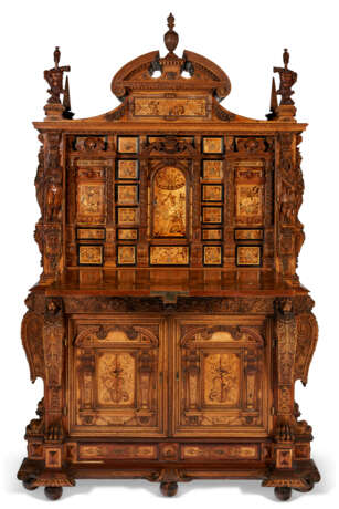 A LARGE RENAISSANCE REVIVAL CARVED OAK, WALNUT AND STAINED FRUITWOOD MARQUETRY SECRETAIRE - photo 3