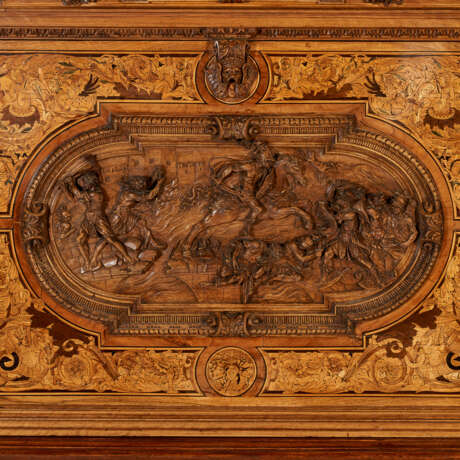 A LARGE RENAISSANCE REVIVAL CARVED OAK, WALNUT AND STAINED FRUITWOOD MARQUETRY SECRETAIRE - photo 9