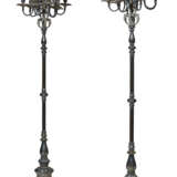 A PAIR OF RENAISSANCE-STYLE SILVERED-METAL EIGHT-LIGHT TORCHERES ON MARBLE BASES - photo 1