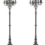 A PAIR OF RENAISSANCE-STYLE SILVERED-METAL EIGHT-LIGHT TORCHERES ON MARBLE BASES - photo 2