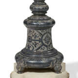 A PAIR OF RENAISSANCE-STYLE SILVERED-METAL EIGHT-LIGHT TORCHERES ON MARBLE BASES - photo 5