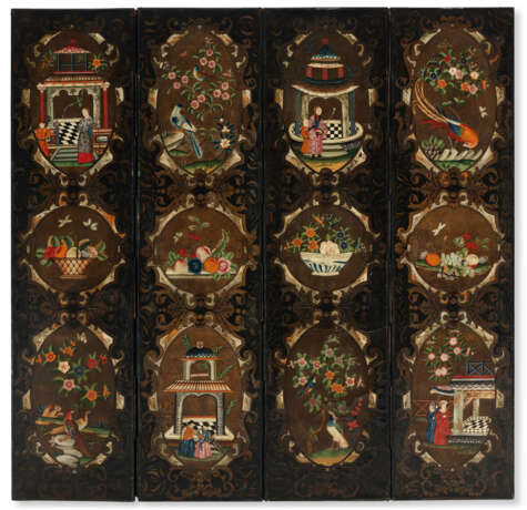 AN ANGLO-DUTCH FOUR-FOLD PAINTED LEATHER SCREEN - photo 1