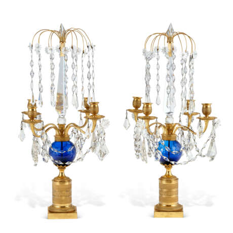 A PAIR OF NORTH EUROPEAN ORMOLU, CUT AND BLUE GLASS FOUR-LIGHT CANDELABRA - photo 2