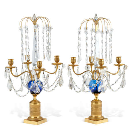 A PAIR OF NORTH EUROPEAN ORMOLU, CUT AND BLUE GLASS FOUR-LIGHT CANDELABRA - photo 3