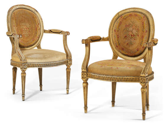 A PAIR OF LOUIS XVI CREAM PAINTED FAUTEUILS - photo 1