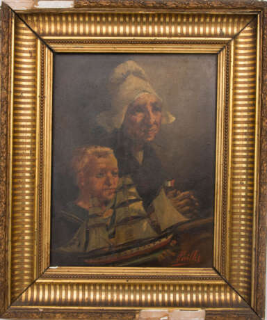 FERNAND PAILLET, "Großmutter und Enkel", Öl auf Holz, gerahmt, signiert, Ende 19. Jahrhundert - Foto 1