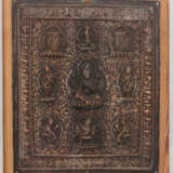 KUPFERRELIEF "GOTTHEITEN", auf Holzplatte, Tibet, 20. Jahrhundert - photo 1