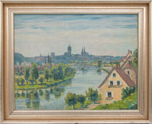 HERMANN BUSSE, Blick auf Wimpfen am Neckar, Öl auf PLatte, 1937.