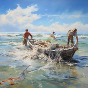 Рыбаки в лодке картина маслом