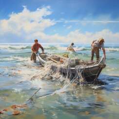 Рыбаки в лодке картина маслом