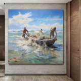 Рыбаки в лодке картина маслом Евгения Дувакина Canvas on the subframe Acrylic and oil Realism Marine art Russia 2023 - photo 3