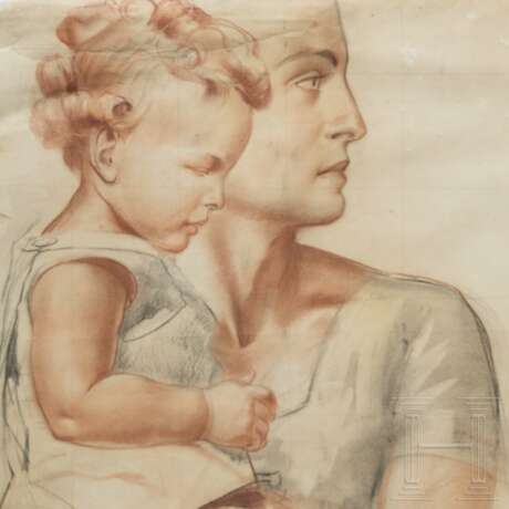 Karl Diebitsch - großformatige Zeichnung "Mutter mit Kind" - Foto 1