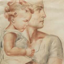 Karl Diebitsch - großformatige Zeichnung "Mutter mit Kind"