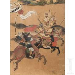Kämpfende Samurai, Rimpa-Blattgoldmalerei, Japan, Edo-/Meiji-Periode