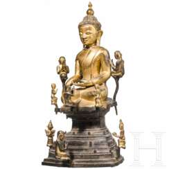 Lackierte und vergoldete Buddhafigur, Burma, 17./18. Jhdt.
